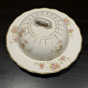 Theo Haviland Butter Dish w Insert Schleiger Pink Roses Limoges Crazing RARE HTF